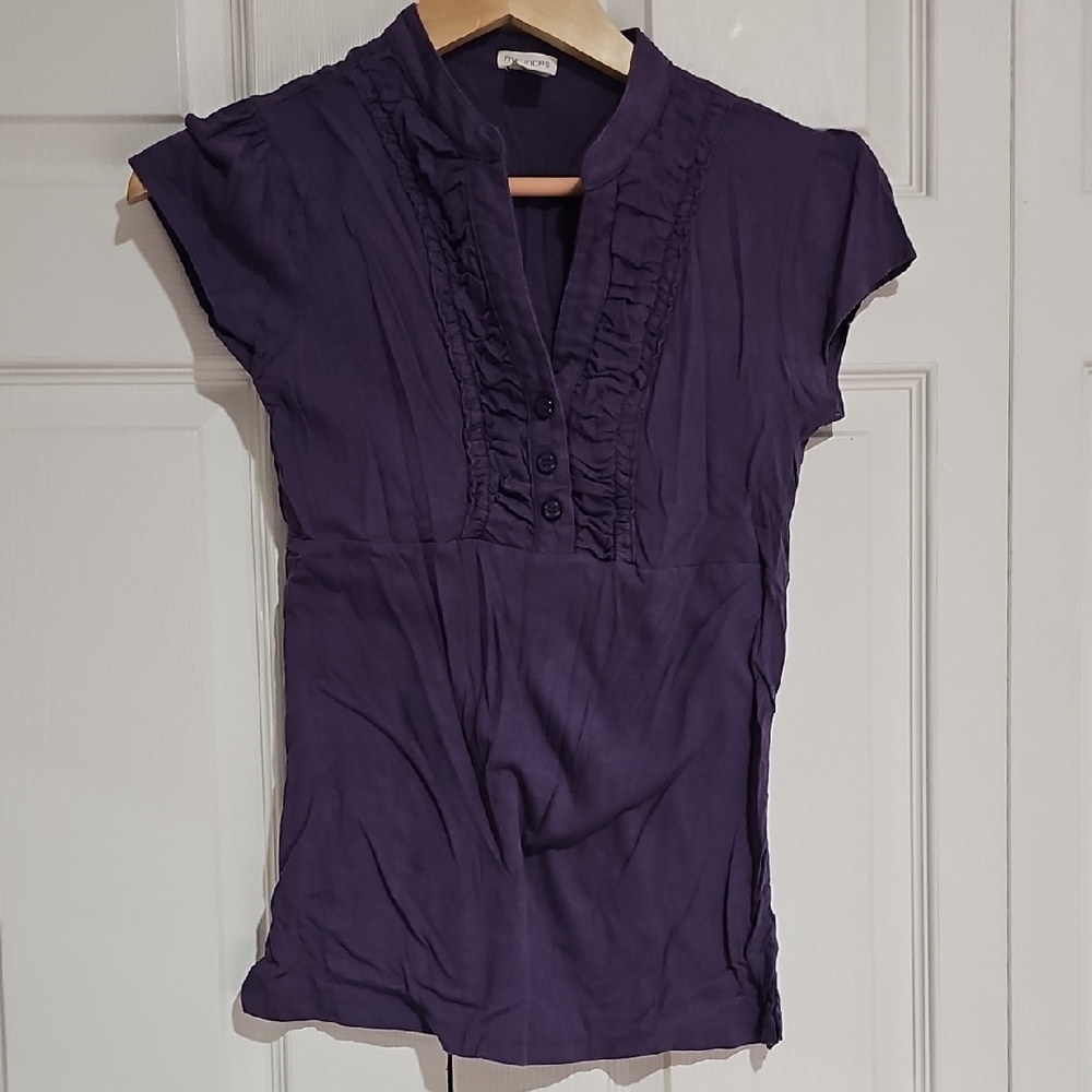 Maurices Purple Ruffle Front Blouse | Size Large